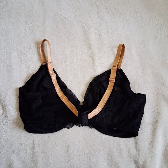 La Perla NWT Women's Size 38E Black Lace Underwire Unlined Satin Straps Bra - Picture 2 of 13